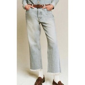 The Great Wayne Jean High Rise Wide Leg Raw Hem Crop Relaxed Women Sz 27 USA